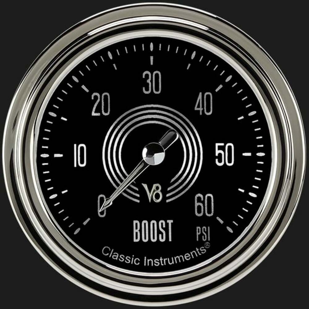 t V8 Speedster 2 5/8" Boost Gauge, 60 psi V8SR343SLC Classic Instruments
