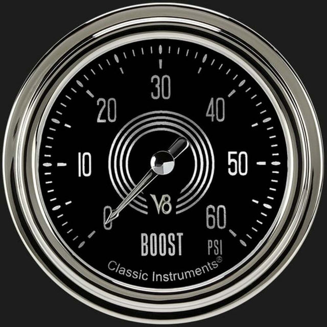 t V8 Speedster 2 5/8" Boost Gauge, 60 psi V8SR343SLC Classic Instruments