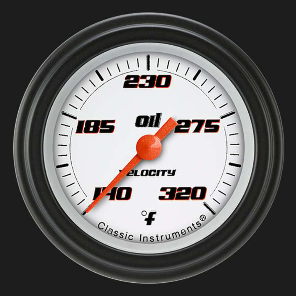 t Velocity White 2 1/8" Oil Temperature Gauge VS128WBLF Classic Instruments
