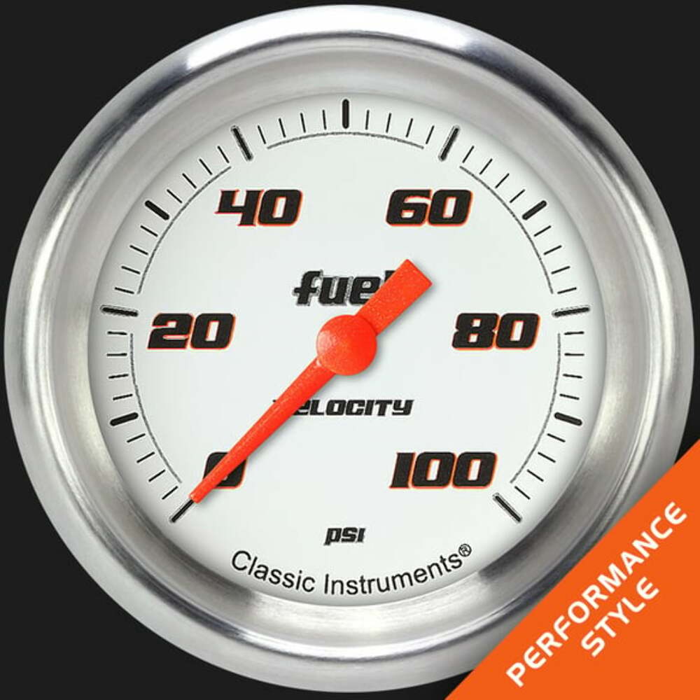 t Velocity White 2 5/8" Fuel Pressure Gauge, 100 psi VS346WAPF Classic Instruments