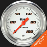 t Velocity White 2 5/8" Fuel Pressure Gauge, 100 psi VS346WAPF Classic Instruments