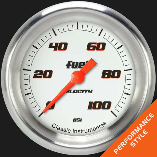 t Velocity White 2 5/8" Fuel Pressure Gauge, 100 psi VS346WAPF Classic Instruments