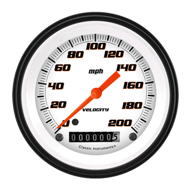 t Velocity White 3 3/8" Speedometer VS57WBLF Classic Instruments