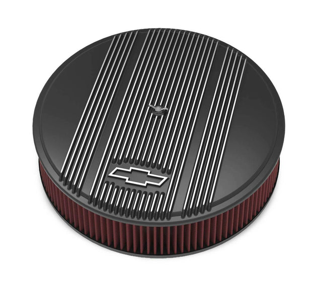 Holley Vintage Series GM Licensed Air Cleaner - Satin Black Machined - 120-172 for Chevy black aluminum