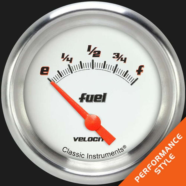 Velocity White 2 5/8" Fuel Gauge, 75-10 ohm VS211WAPF