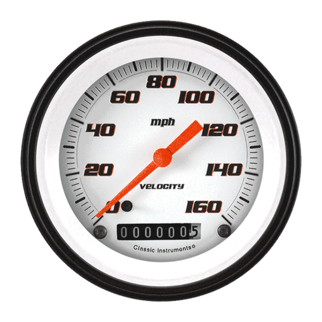 Velocity White 3 3/8" Speedometer VS55WBLF