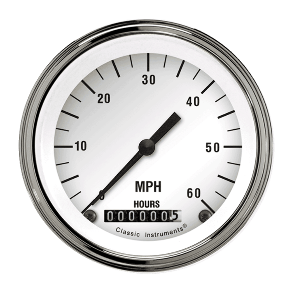 t White Hot 3 3/8" Low Speed Speedometer LSWH Classic Instruments