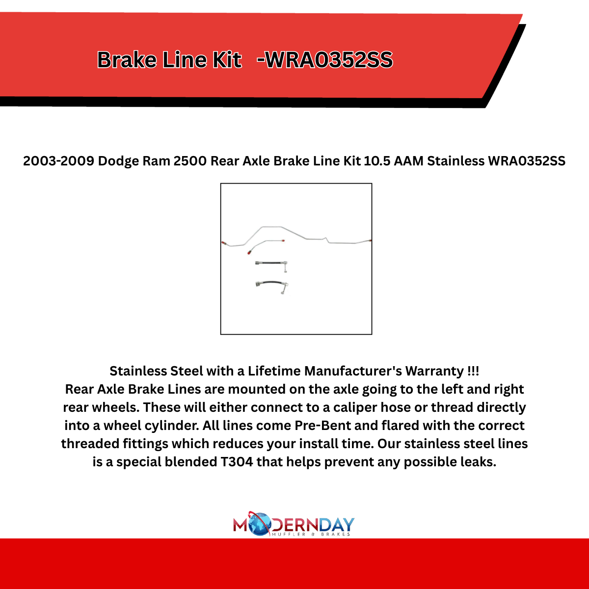 Brake Line Kit for 2003-2009 Dodge Ram 2500 Rear Axle stainless steel