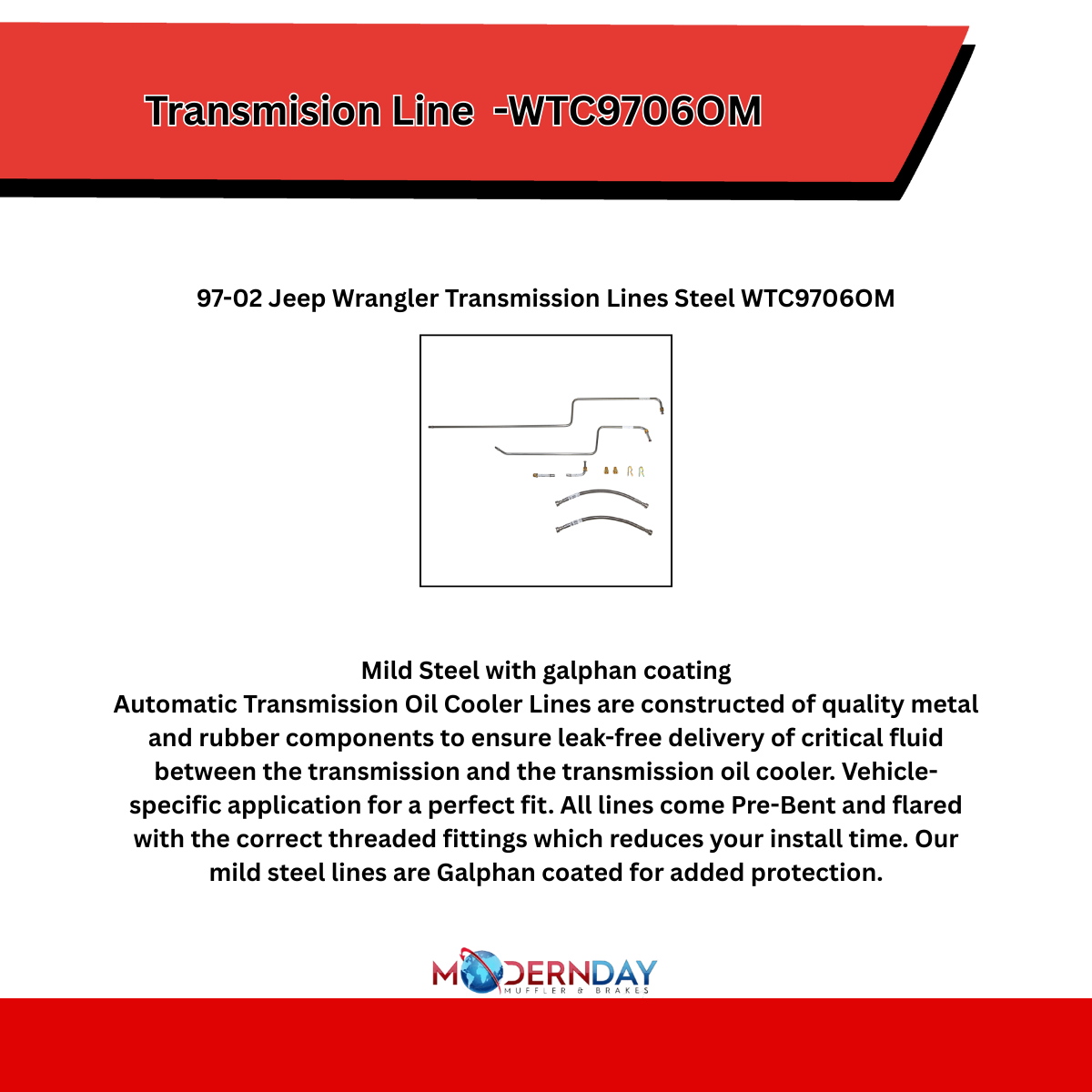 Transmission Lines for 97-02 Jeep Wrangler steel