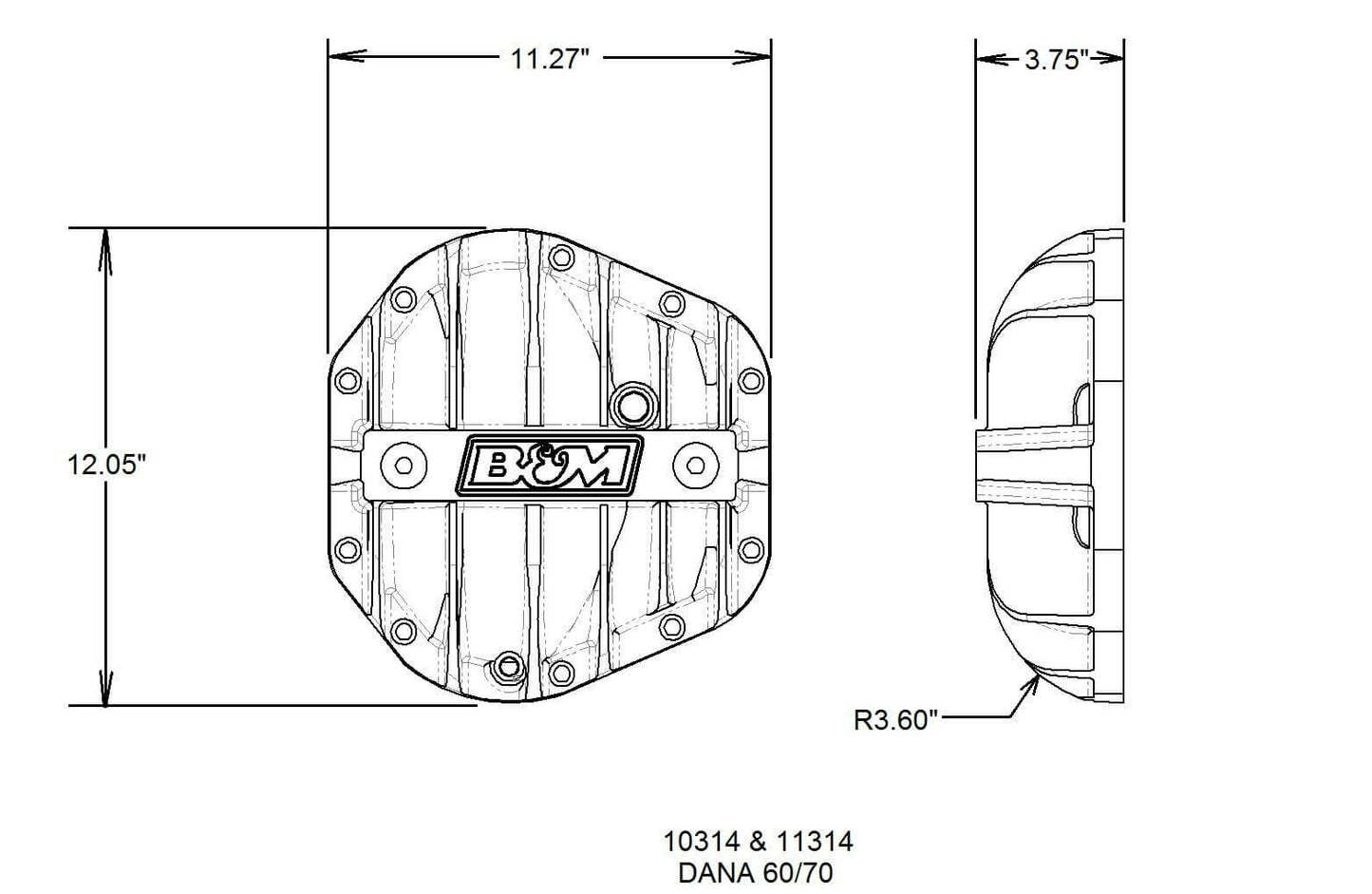 B&M Hi-Tek Aluminum Differential Cover for Dana 60/70 - Black - 11314