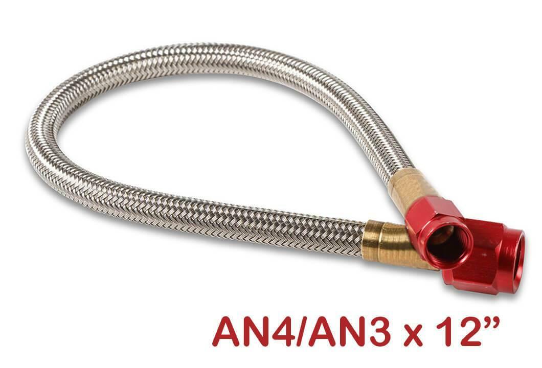 NOS Stainless Steel Braided Hose -4AN to -3AN 1-foot Red - 15341NOS