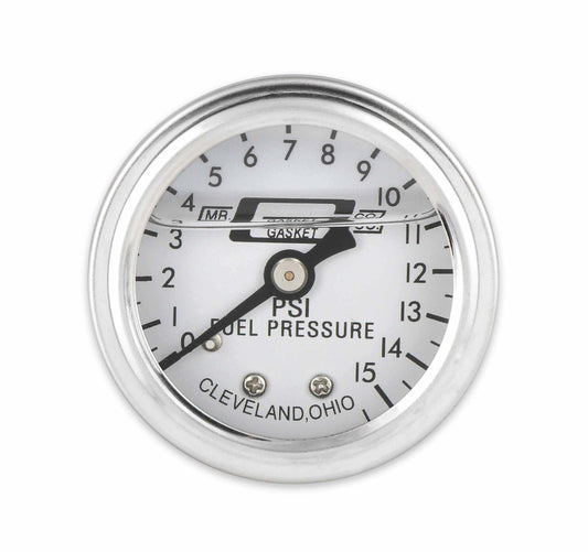 Mr. Gasket Fuel Pressure Gauge - 0-15 PSI - 1/2 Inch Diameter Liquid Filled 1563