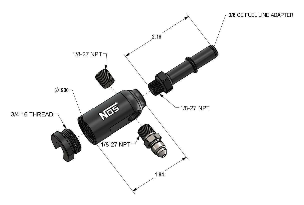NOS Fuel Line Adapter 17002NOS; Quick Connect Black Anodized 3/8 SAE x 3/8 SAE