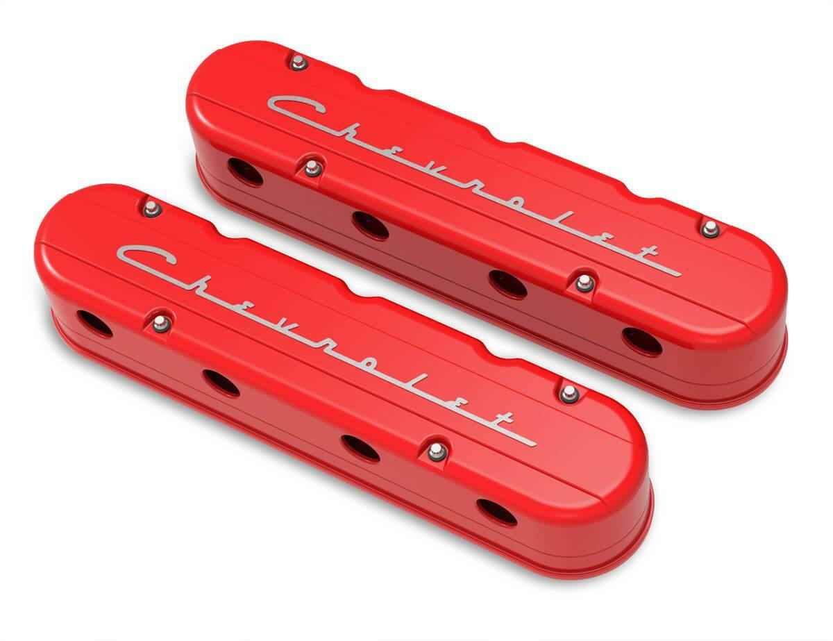 2-Pc LS Chevrolet Script Valve Covers - Gloss Red Machined Finish - 241-179