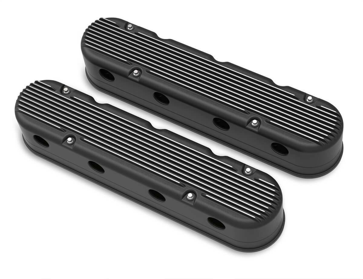 2-Pc LS Finned Valve Covers - Black Machined Finish - 241-182