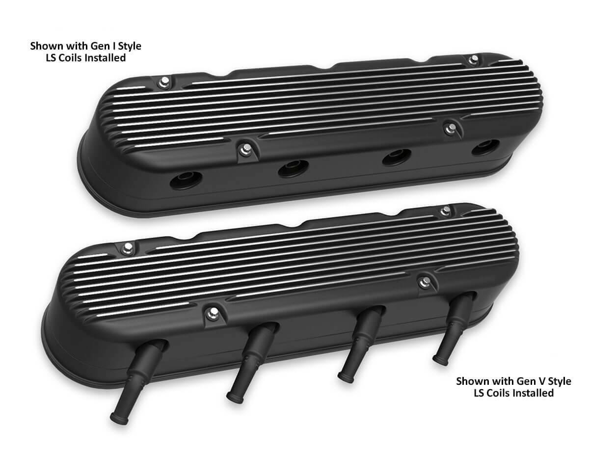 2-Pc LS Finned Valve Covers - Black Machined Finish - 241-182