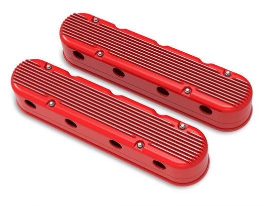 2-Pc LS Finned Valve Covers - Gloss Red Finish with Machined Fins - 241-184