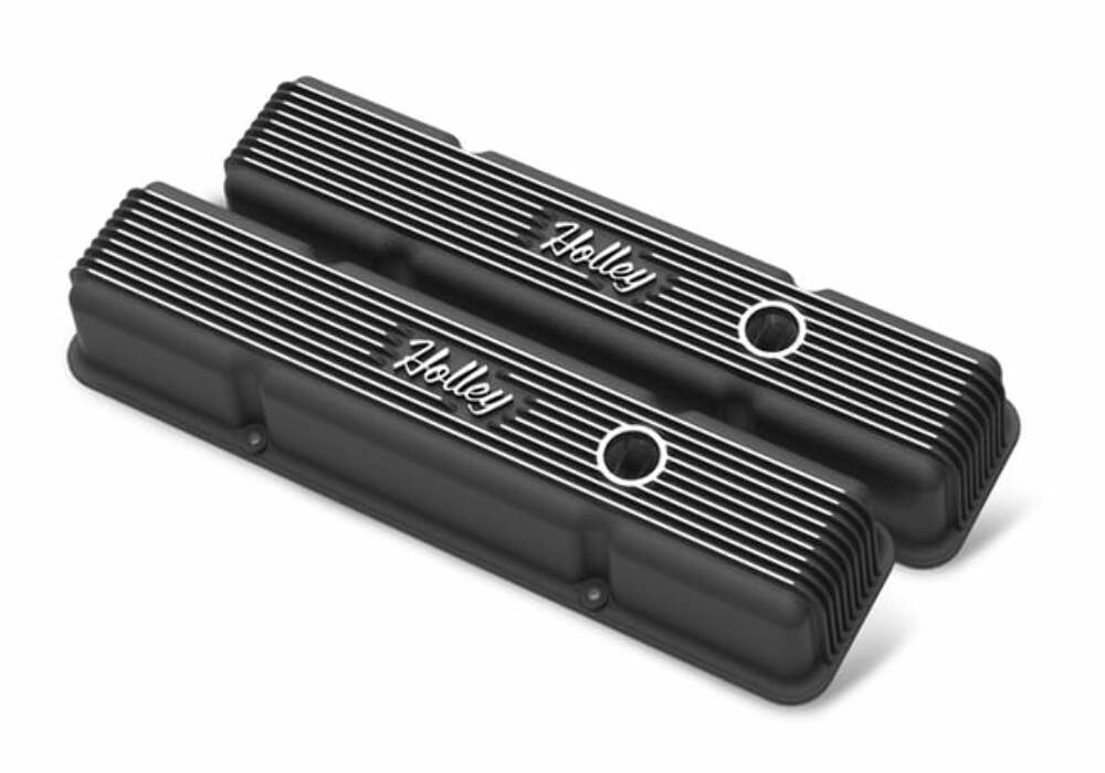 SBC Vintage Series Finned Valve Covers - Satin Black Machined Finish - 241-242