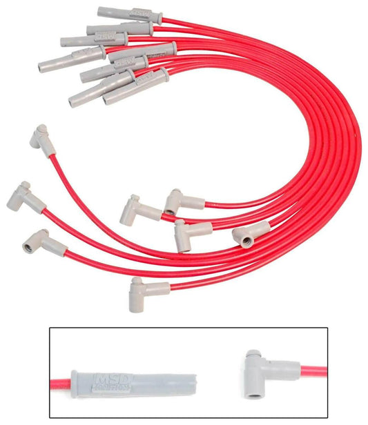 MSD 35389 -Super Conductor Spark Plug Wire Set, Ford 351C-460, w/HEI Cap - Red jacket