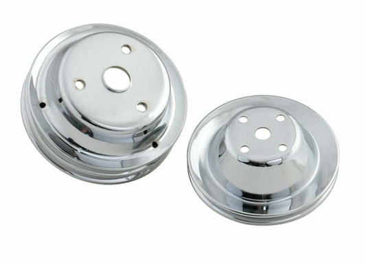 Mr. Gasket Chrome Pulley Set - Single Groove Upper, Double Groove Lower - 4962