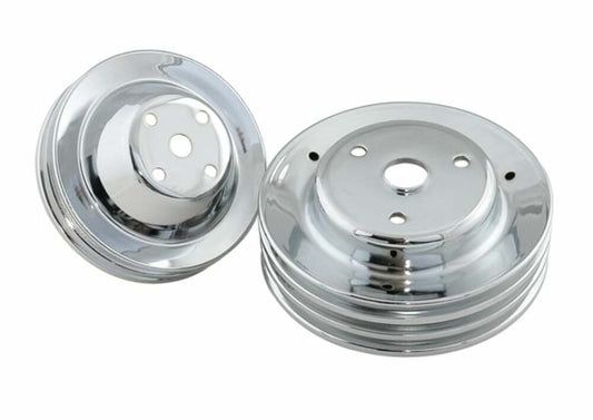 Mr. Gasket Chrome Pulley Set - Double Groove Upper, Triple Groove Lower - 4963