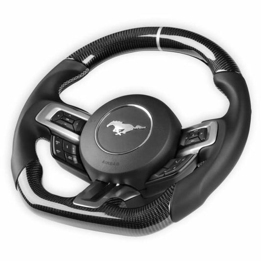 Fits 2015-2017 Ford Mustang Steering Wheel-Carbon Fiber W/Leather Grips-RK950-05