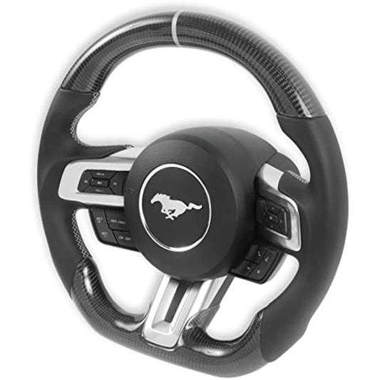 Fits 2018-2022 Ford Mustang Steering Wheel-Carbon Fiber W/Leather Grips-RK950-09
